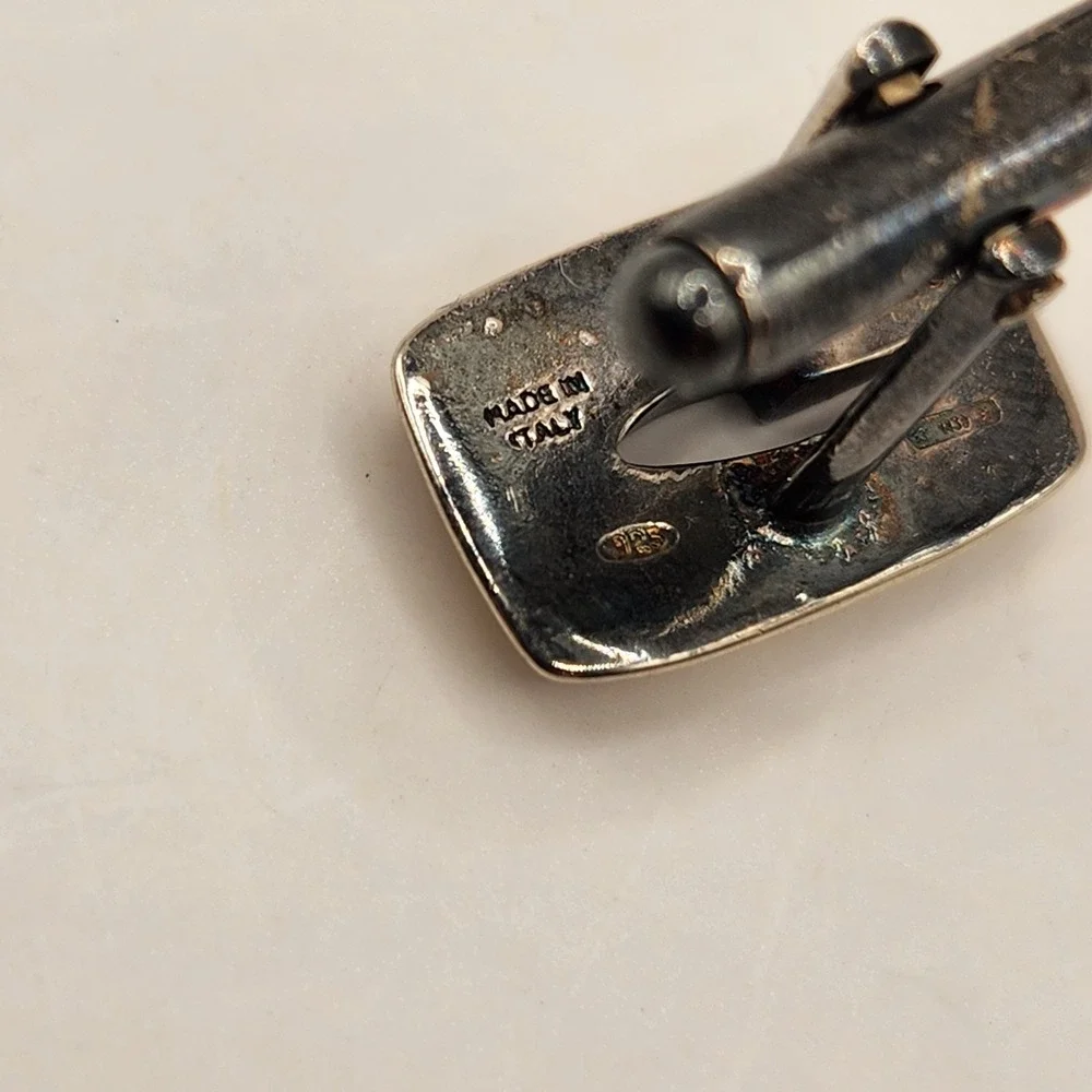 Vintage GUCCI G-Shape Rectangle Cufflinks Sterling Silver 925 Italy Cutout G